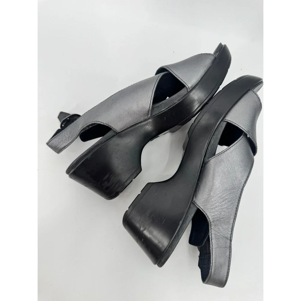 Dansko Sandal Women 37 Silver Metallic Leather Platform Wedge Slingback